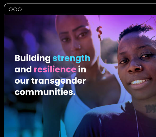 Image of FORGE home page. Includes photo of nonbinary people of color and text: Building strength and resilience in our transgender communities