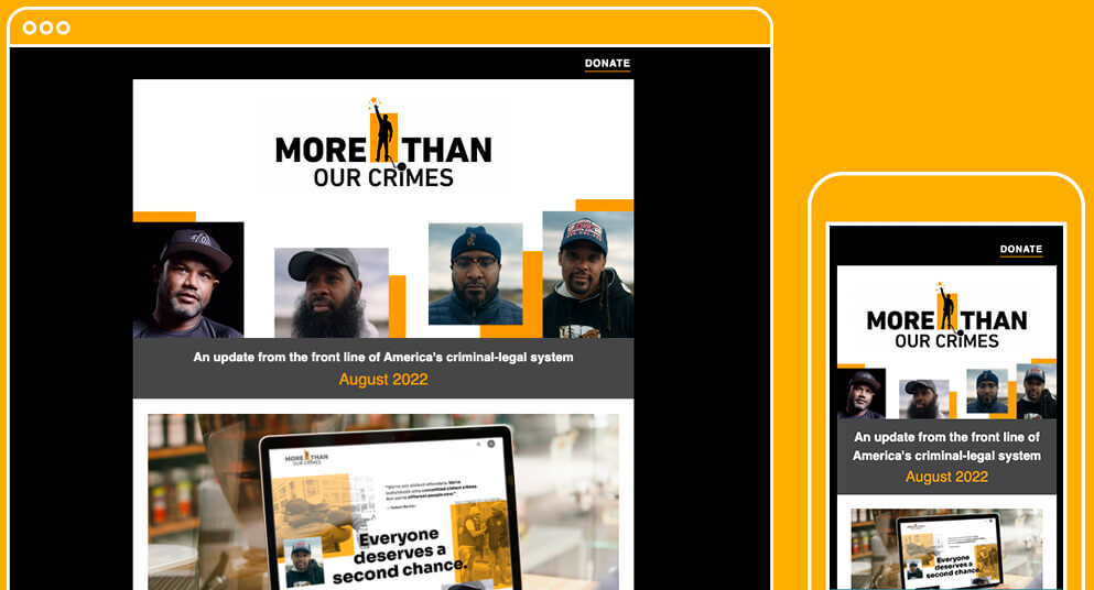 More than our crimes e-newsletter layout on desktop and mobile
