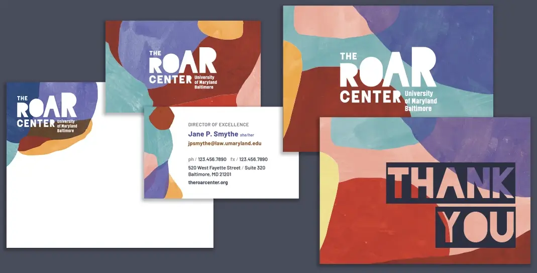 The ROAR Center stationery samples business cards notecards mailing labels