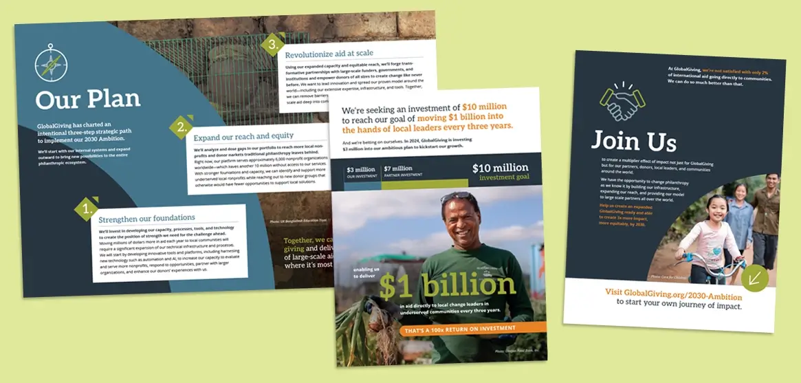 Screenshots from prospectus document showing cover and three interior pages