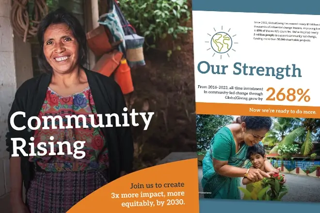Document cover showing smiling Latina woman with Community Rising headline