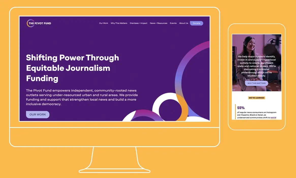 Screenshot of website home page on desktop and mobile devices